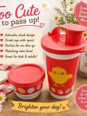 Tupperware Kids Red and Yellow Chick Snack Cup and Mini Bowl Set